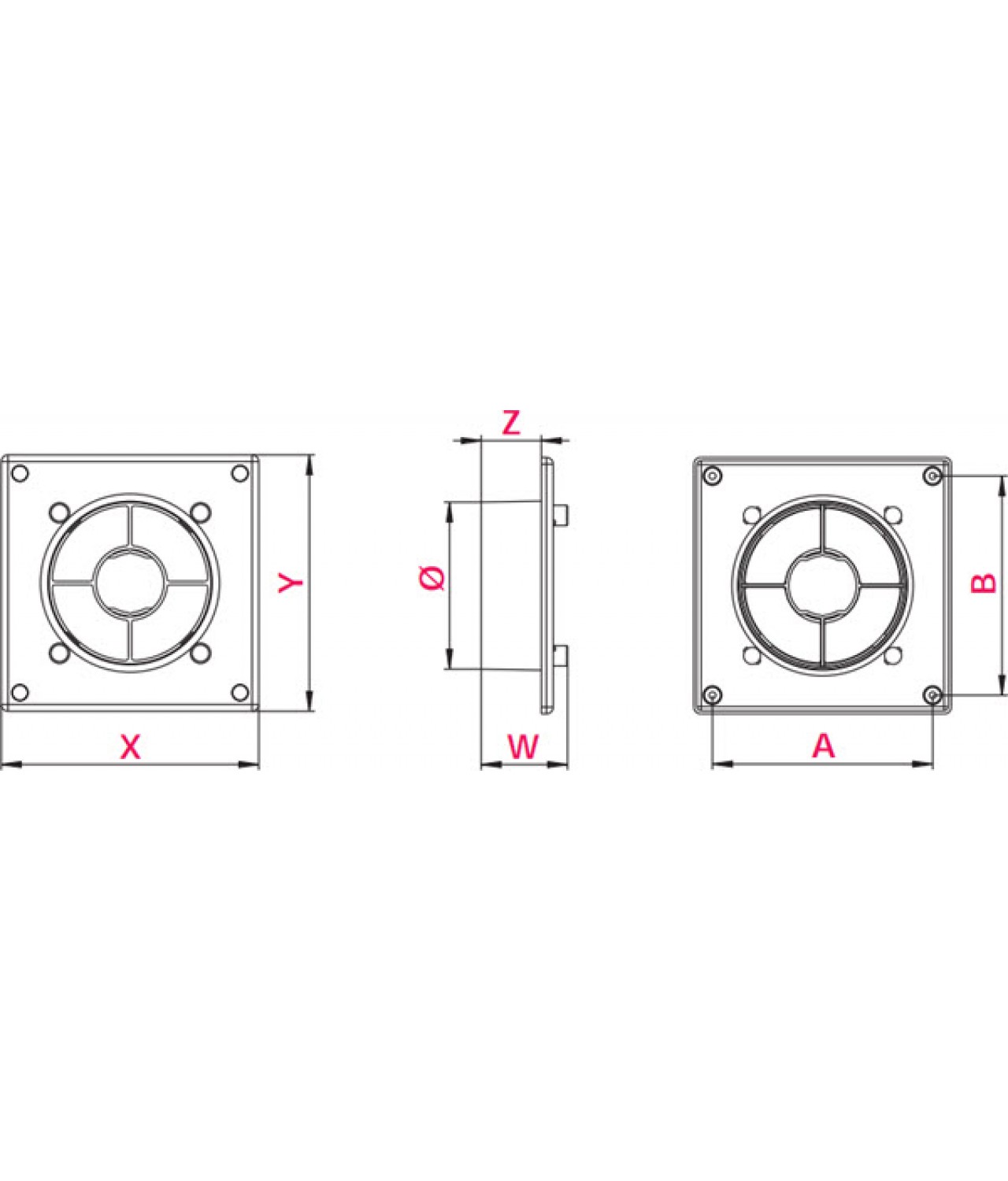 Mounting frame with connector for interior panel RWO100 white - drawing