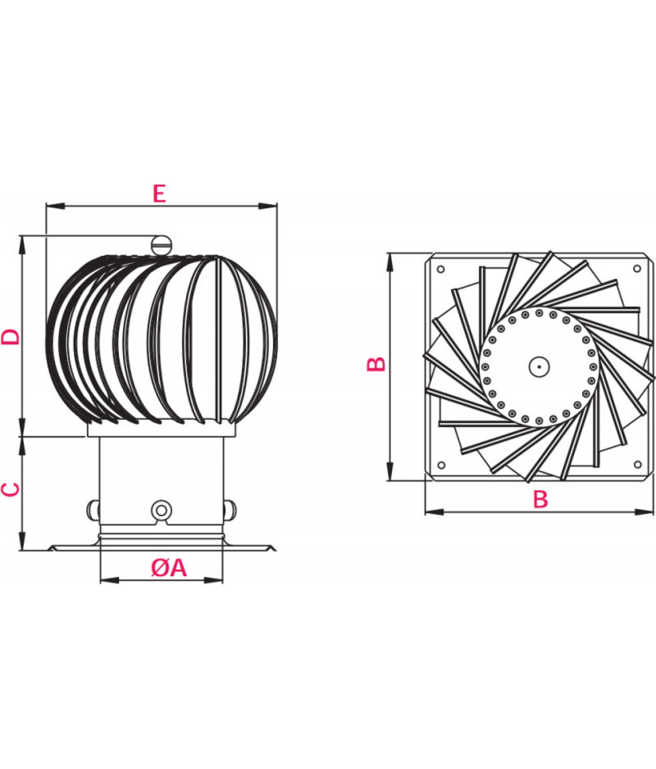 Rotating chimney aluminum cowl NOK200, Ø200 mm - drawing