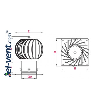 Rotating chimney aluminum cowl NOK200, Ø200 mm - drawing