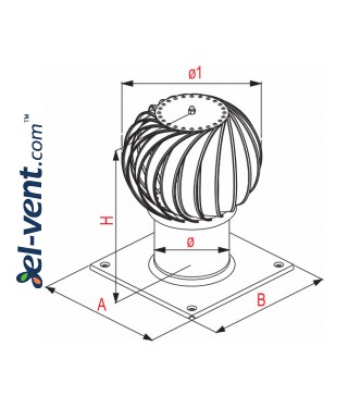 Rotating chimney aluminum cowl NOK200AL, Ø200 mm - drawing Rotating chimney aluminum cowl NOK200AL, Ø200 mm - drawing