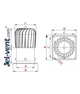 Cylinder rotating chimney cowl NOP150, Ø150 mm - drawing