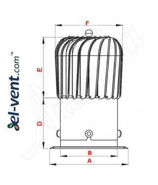 Rotating chimney aluminum cowl NOP150AL, Ø150 mm - drawing Rotating chimney aluminum cowl NOP150AL, Ø150 mm - drawing