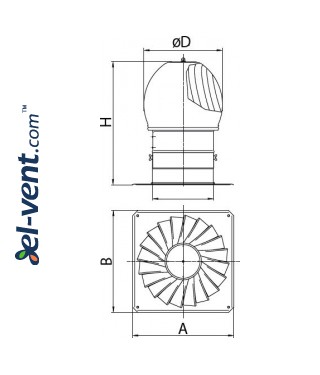Rotating chimney cowl TURBO-300, Ø300 mm - drawing Rotating chimney cowl TURBO-300, Ø300 mm - drawing