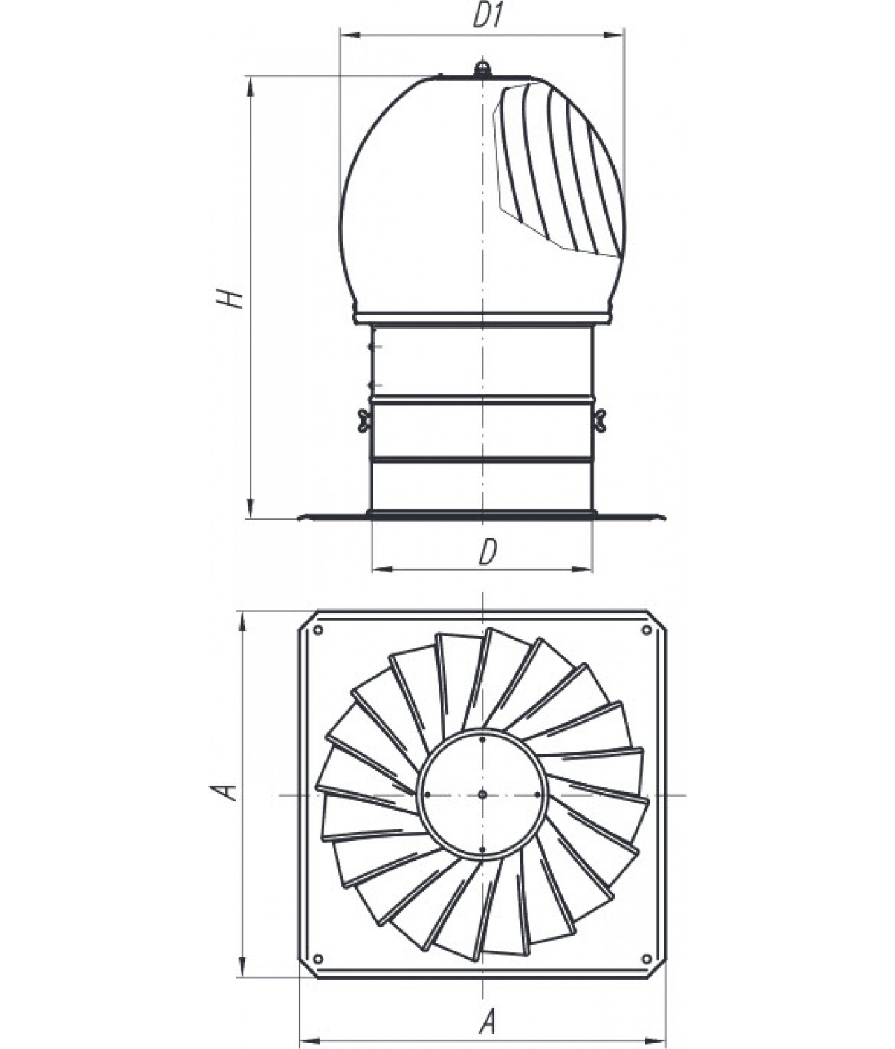 Дефлекторы вентиляционные MINI-TURBO-N - чертеж