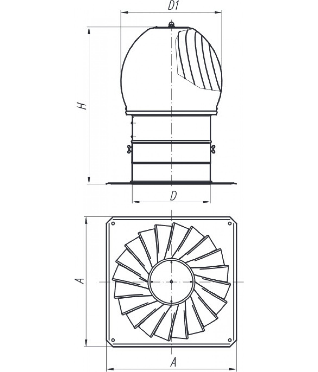 Rotating chimney cowls MINI-TURBO-RAL - drawing