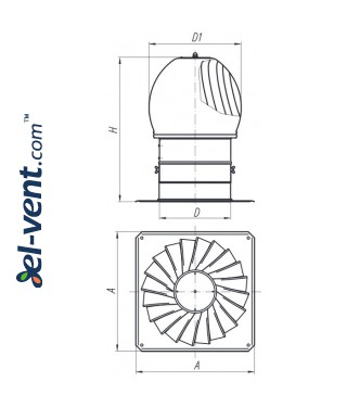 Rotating chimney cowls MINI-TURBO-AL - drawing