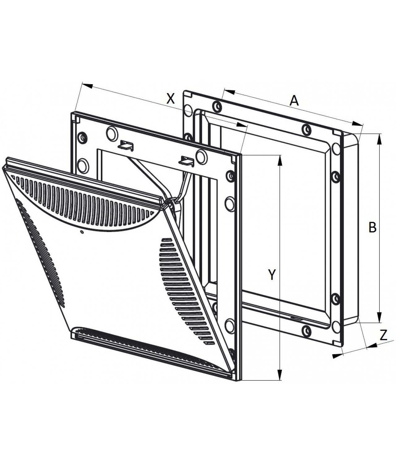 Vent cover adjustable TVS2, 185x185 mm - drawing