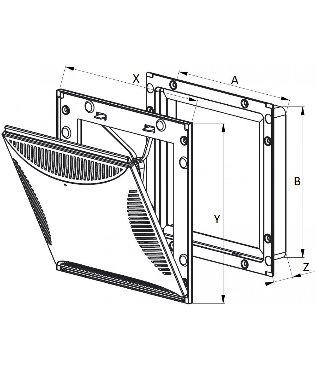 Vent cover adjustable TVS1, 135x185 mm - drawing