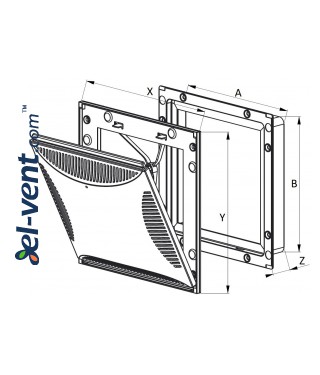 Вентиляционная решетка с заслонкой TVS2, 185x185 мм - чертеж