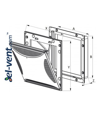 Vent cover adjustable TVS2, 185x185 mm - drawing Vent cover adjustable TVS2, 185x185 mm - drawing