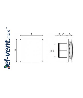 Bathroom fan with timer and ball bearings ALBA15/6T, Ø150 mm - drawing Bathroom fan with timer and ball bearings ALBA15/6T, Ø150 mm - drawing
