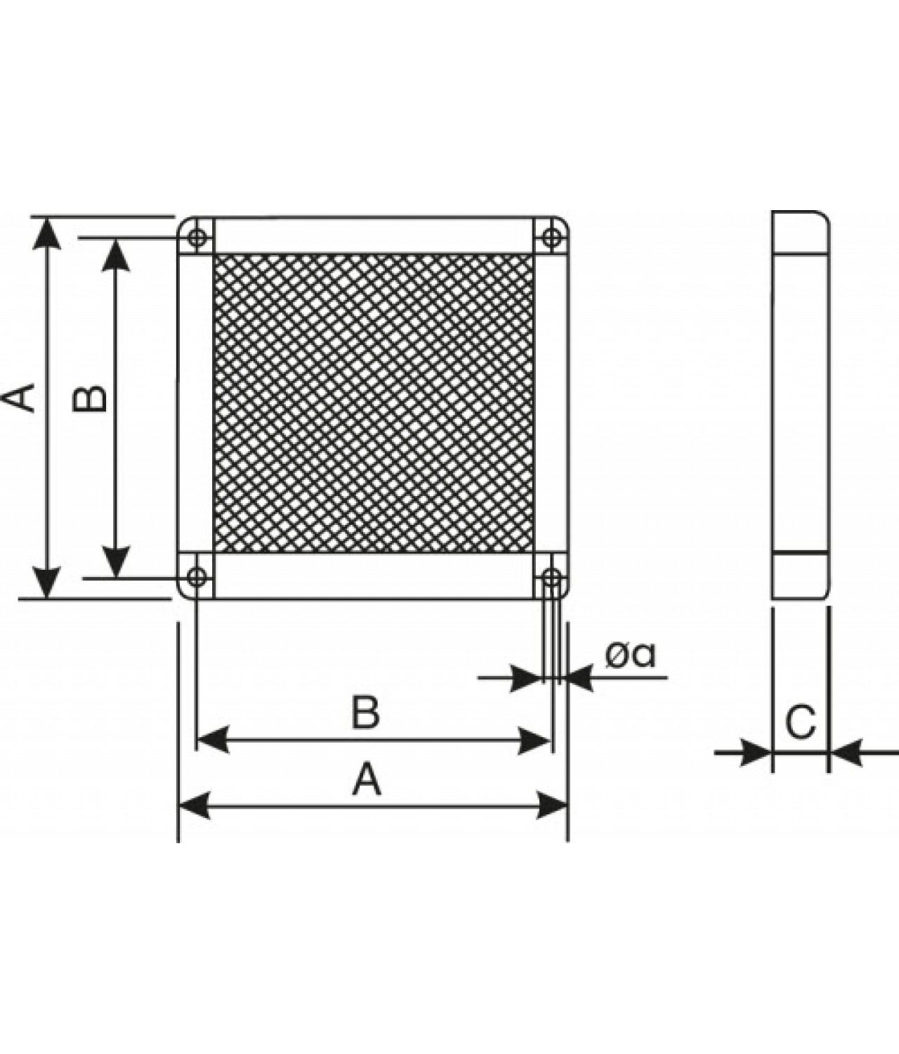 Ventilation grilles with mesh GGA - drawing