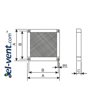 Ventilation grilles with mesh GGA - drawing