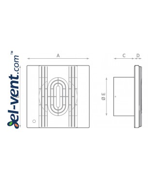 Bathroom fan with automatic shutter, motion sensor, timer and ball bearings IN A 15/6 PIR BB, Ø150 mm - drawing