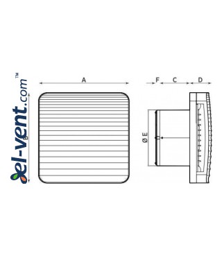 Fan for bathroom with ball bearings and timer ONDA10/4T, Ø100 mm - drawing Fan for bathroom with ball bearings and timer ONDA10/4T, Ø100 mm - drawing