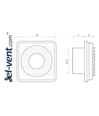 Small diameter exhaust fan with timer STANDARD 8 T, Ø75 mm - drawing Small diameter exhaust fan with timer STANDARD 8 T, Ø75 mm - drawing
