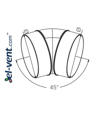 Alkūnė EKO125-23/45, Ø125 mm, 45° - brėžinys Alkūnė EKO125-23/45, Ø125 mm, 45° - brėžinys