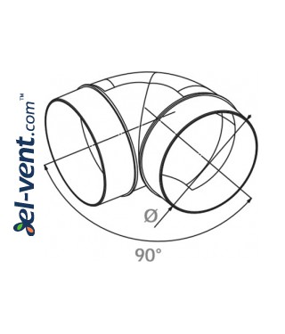 Alkūnė EKO150-23, Ø150 mm, 90° - brėžinys Alkūnė EKO150-23, Ø150 mm, 90° - brėžinys
