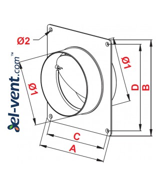 Plastic back draught damper with wall plate EKO-27/22 - drawing