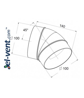 Duct elbow EKO125-23/45, Ø125 mm, 45° - drawing Duct elbow EKO125-23/45, Ø125 mm, 45° - drawing