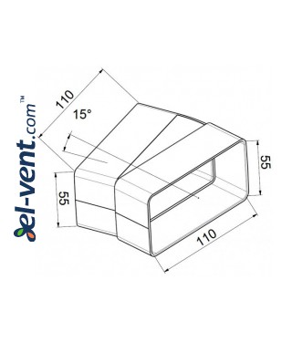 Alkūnė horizontali EKO55-24/15, 55x110 mm, 15° - brėžinys Alkūnė horizontali EKO55-24/15, 55x110 mm, 15° - brėžinys