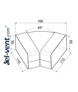 Alkūnė horizontali EKO55-24/45, 55x110 mm, 45° - brėžinys Alkūnė horizontali EKO55-24/45, 55x110 mm, 45° - brėžinys