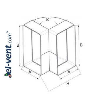 Alkūnė vertikali EKO75-25, 75x150 mm, 90° - brėžinys Alkūnė vertikali EKO75-25, 75x150 mm, 90° - brėžinys