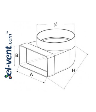 Alkūnė EKO204-23/150, Ø150 mm, 60x204 mm, 90° - brėžinys Alkūnė EKO204-23/150, Ø150 mm, 60x204 mm, 90° - brėžinys