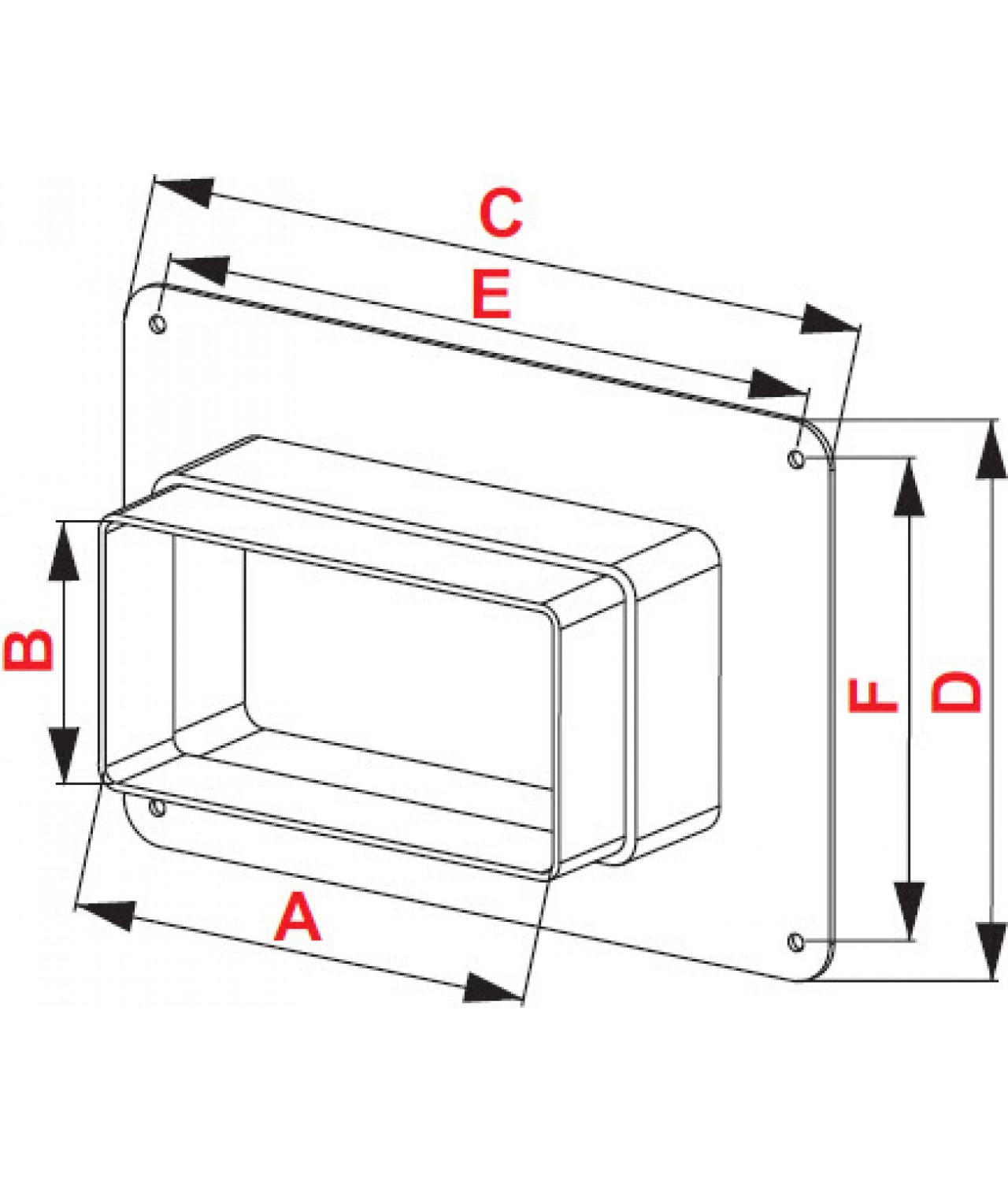 Wall duct adapter KPW, 60x120 mm - drawing