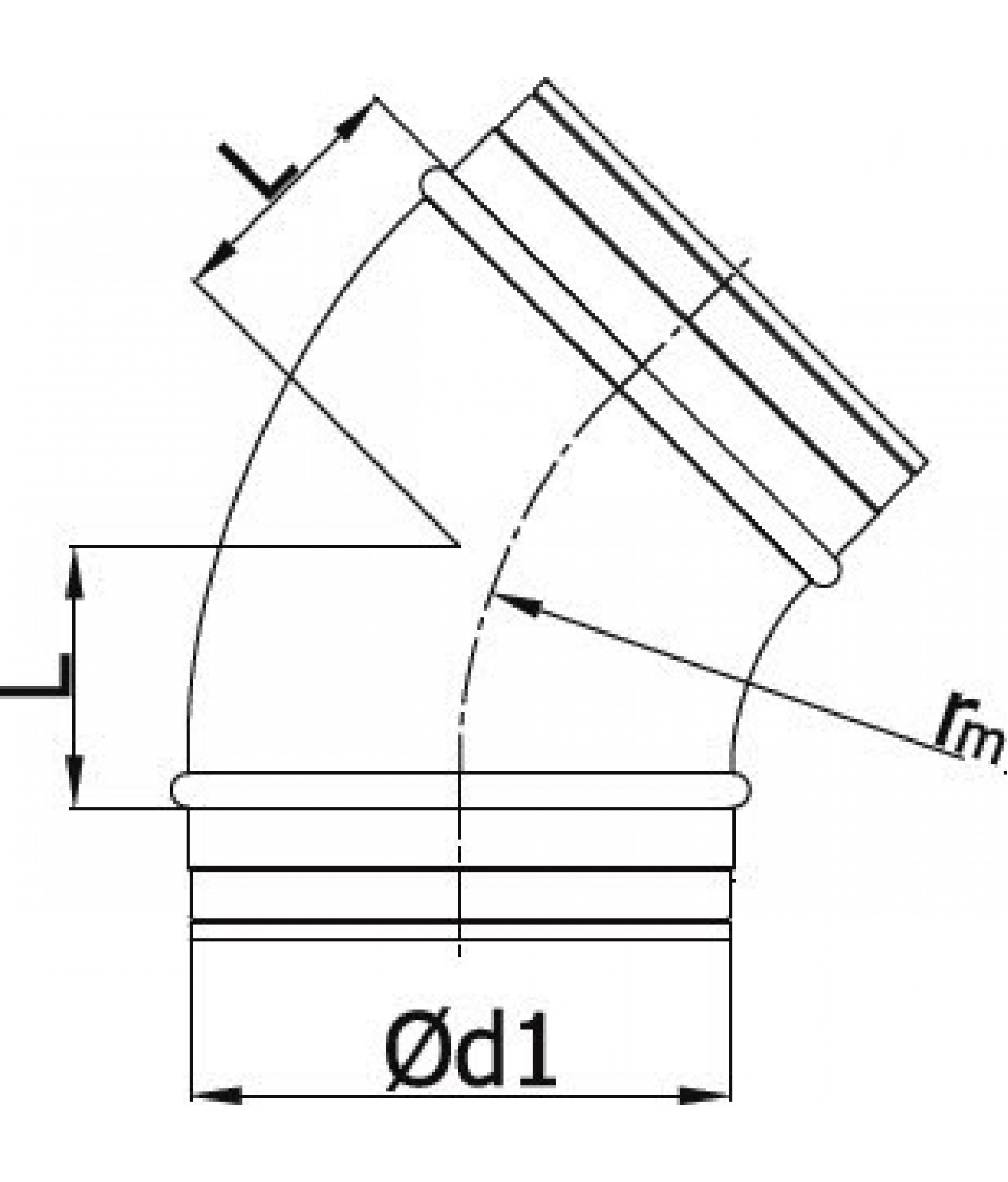 45° duct elbow drawing