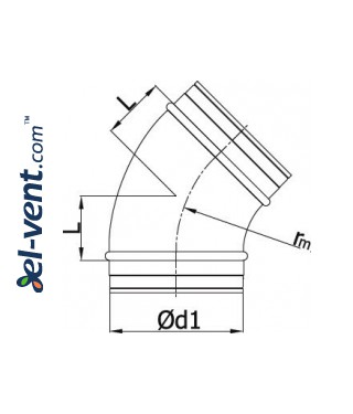45° вентиляционное колено - чертеж