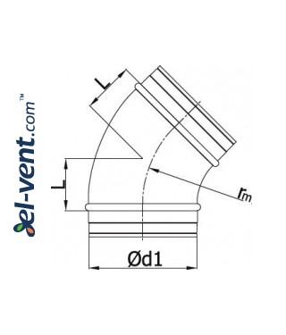 Elbow A100/45, Ø100 mm, 45° - drawing Elbow A100/45, Ø100 mm, 45° - drawing