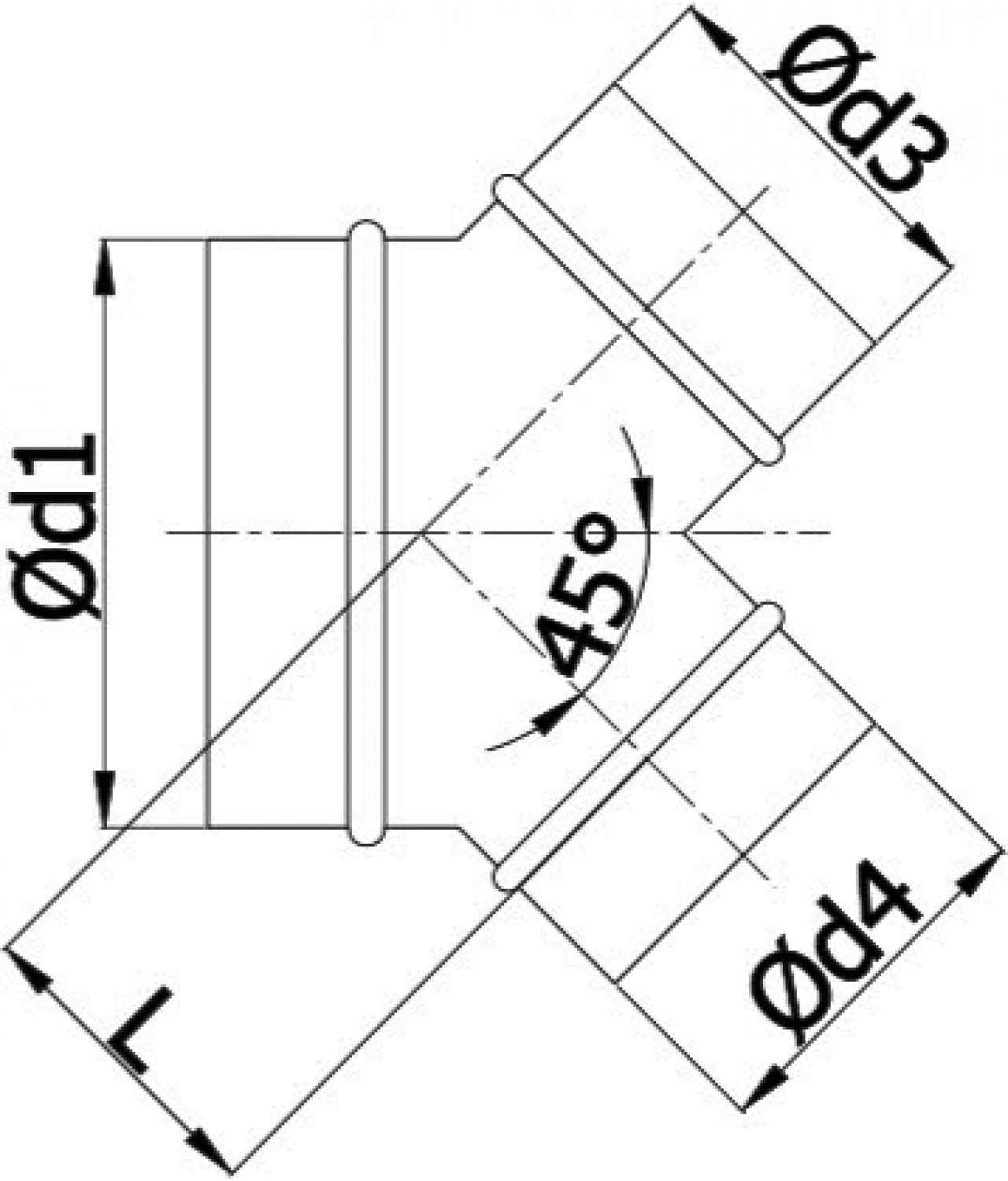 Tройники для воздуховодов TY - чертеж