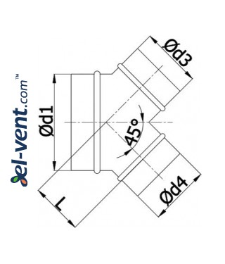 Y piece TY150, Ø150 mm - drawing Y piece TY150, Ø150 mm - drawing