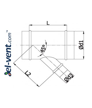 Tee pieces for ducts TYG with 45° outlet - drawing