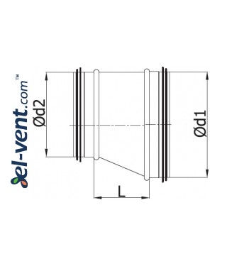 Asymmetric reducer EARG250/160, Ø250-160 mm - drawing Asymmetric reducer EARG250/160, Ø250-160 mm - drawing