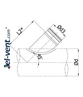 Pipe saddle tap EBAG45/250/160, Ø250-160 mm - drawing Pipe saddle tap EBAG45/250/160, Ø250-160 mm - drawing