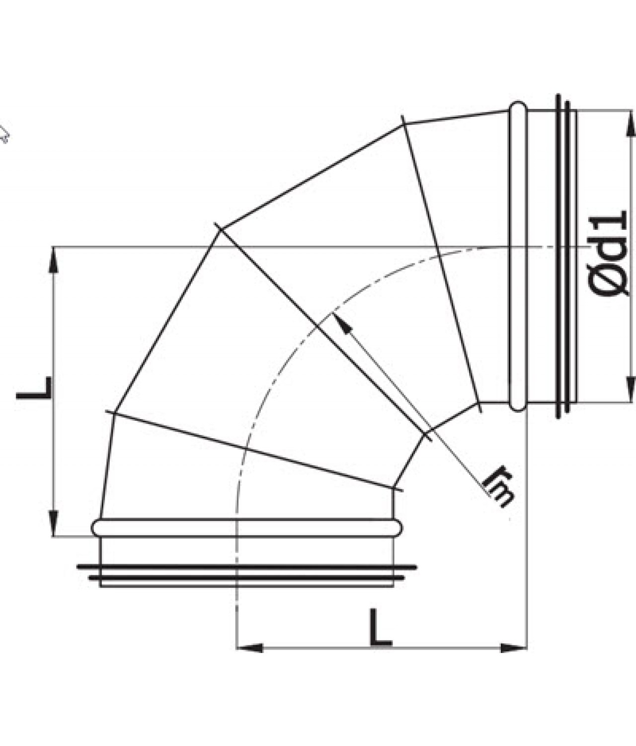 Duct bends shortened segmented 90° - drawing