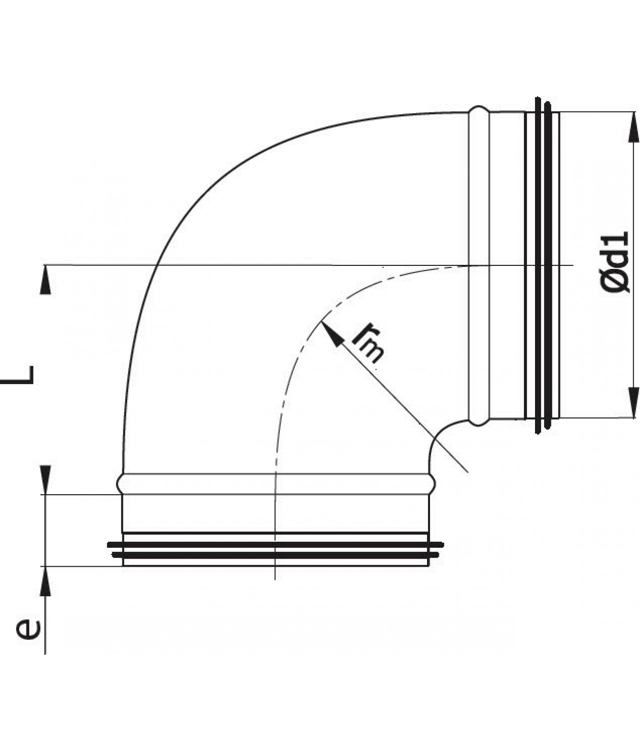 Duct bends shortened 90° - drawing