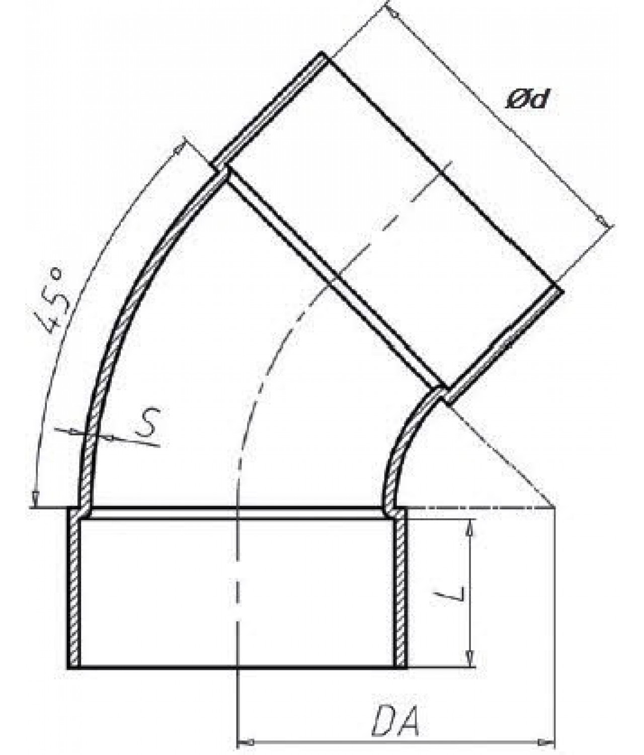 45° plastic ducts elbows PO45 - drawing