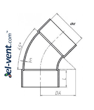 45° plastic ducts elbows PO45 - drawing