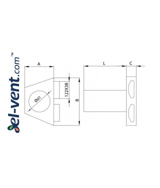 Difuzoriaus dėžutės 132x52 mm OSPB2 brėžinys