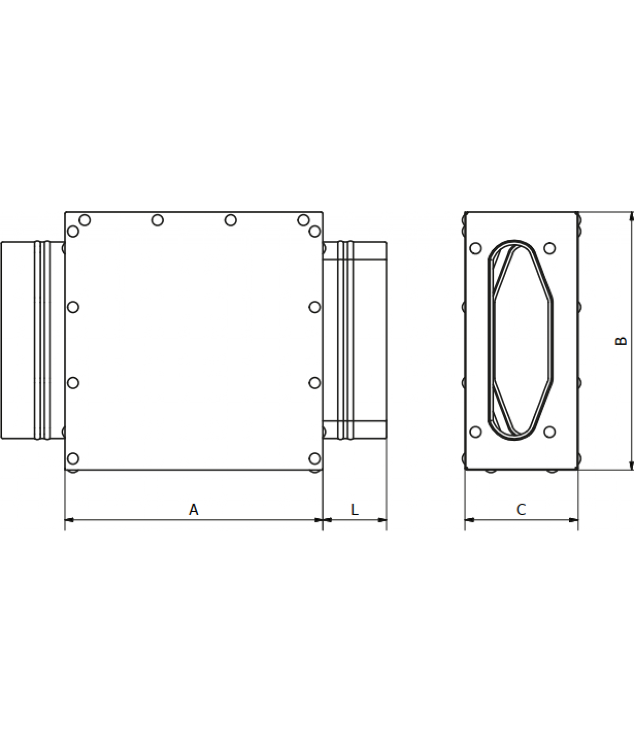 Asymmetric coupling for HDPE ducts MO132/52 132x52 mm - drawing