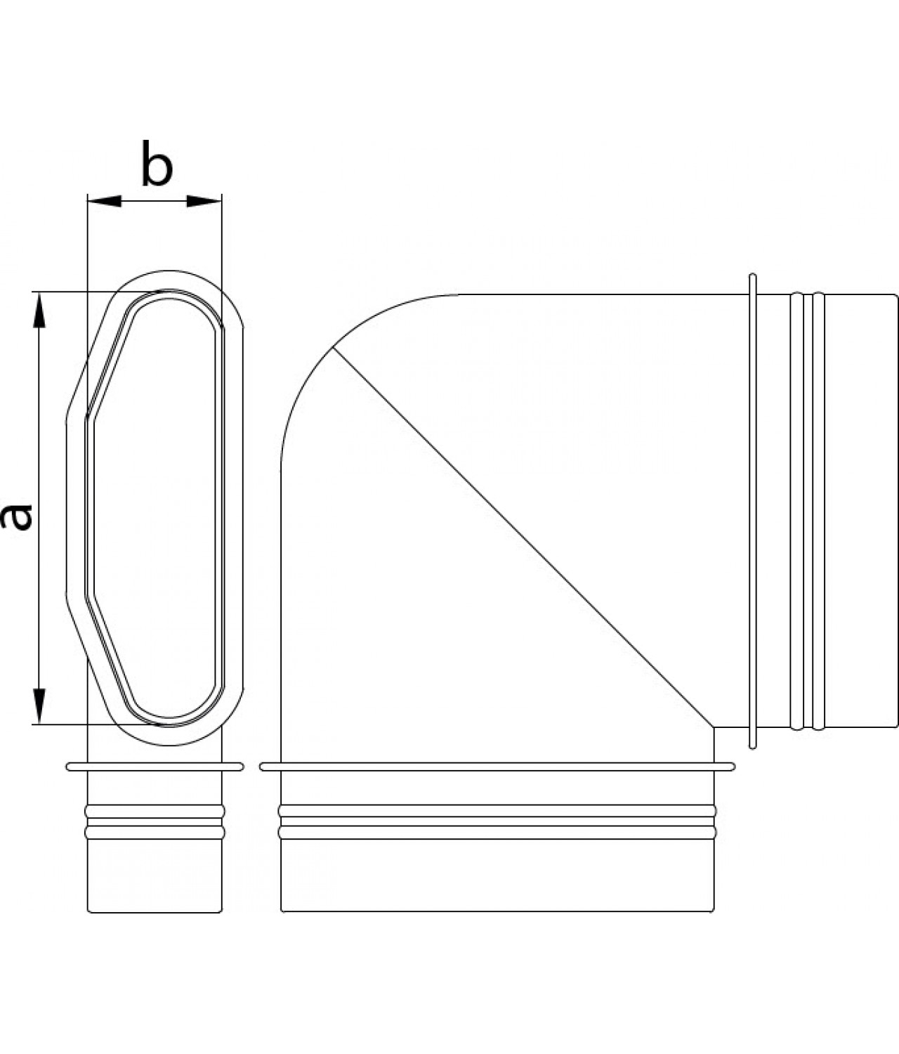 Horizontal elbow for HDPE ducts MOH90/132/52 132x52 mm - drawing