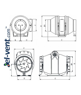 Duct fan DVPP160, Ø160 mm - drawing Duct fan DVPP160, Ø160 mm - drawing