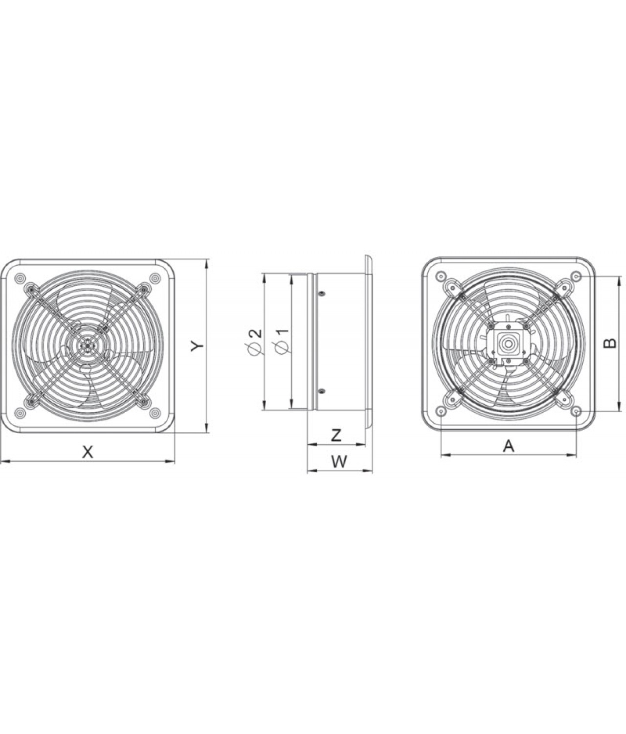 Axial fans WO ≤1025 m³/h - drawing