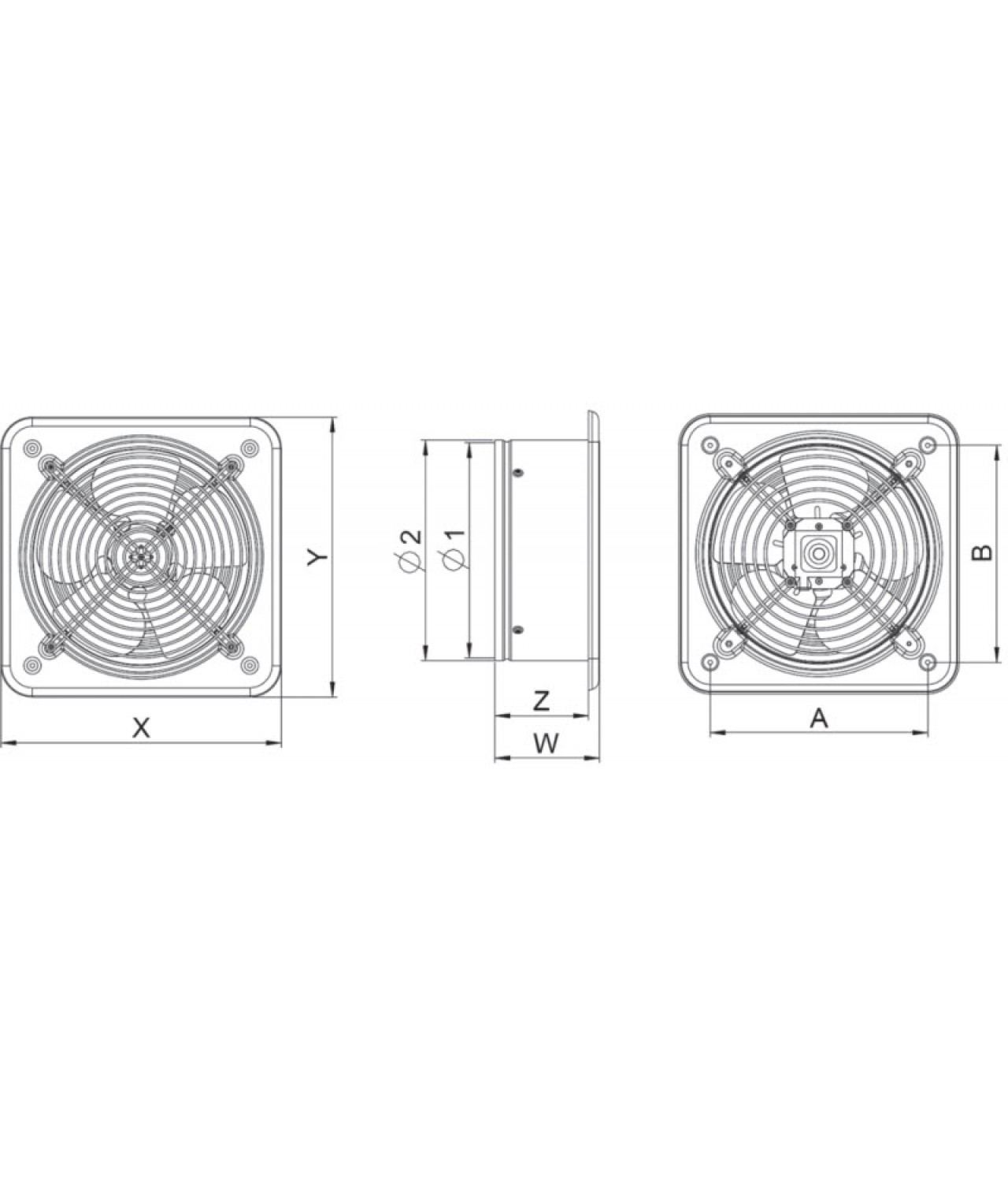Axial fans WO ≤1025 m³/h - drawing Axial fans WO ≤1025 m³/h - drawing