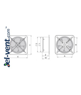 Ašiniai ventiliatoriai WO ≤1025 m³/h - brėžinys