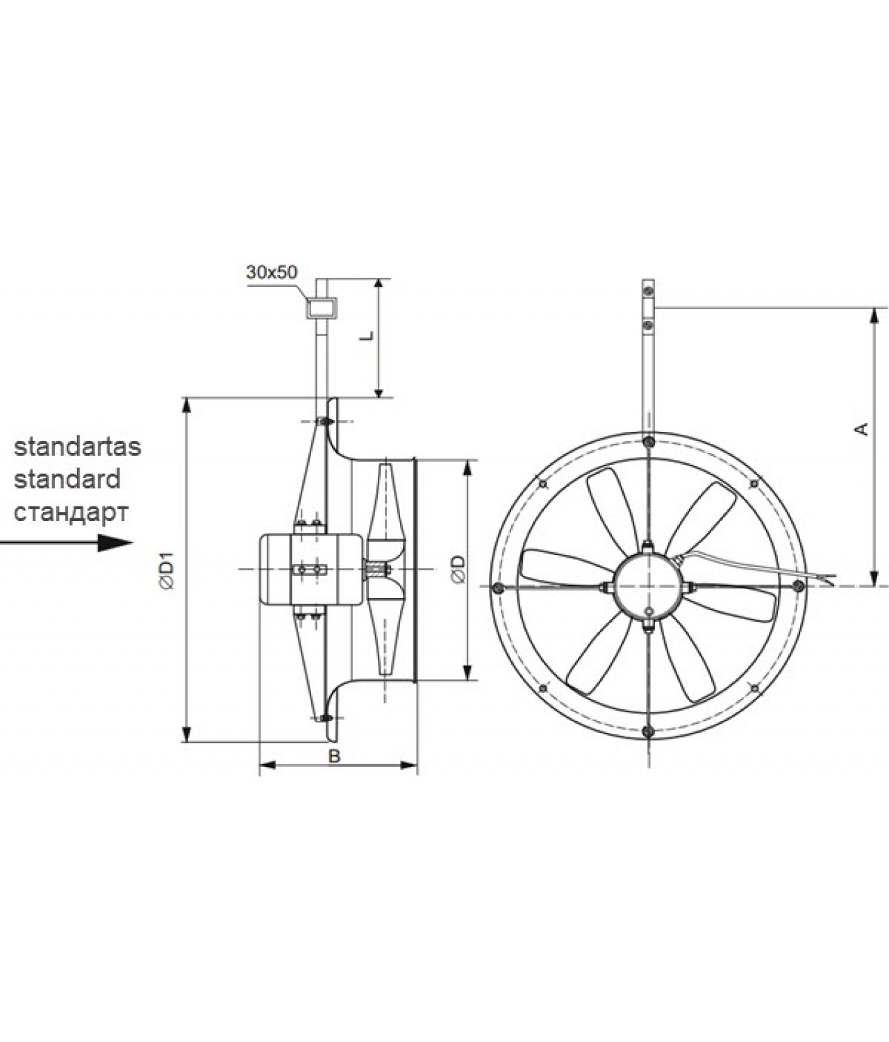 Šiltnamių ventiliatoriai AXIA-G ≤10000 m³/h - brėžinys