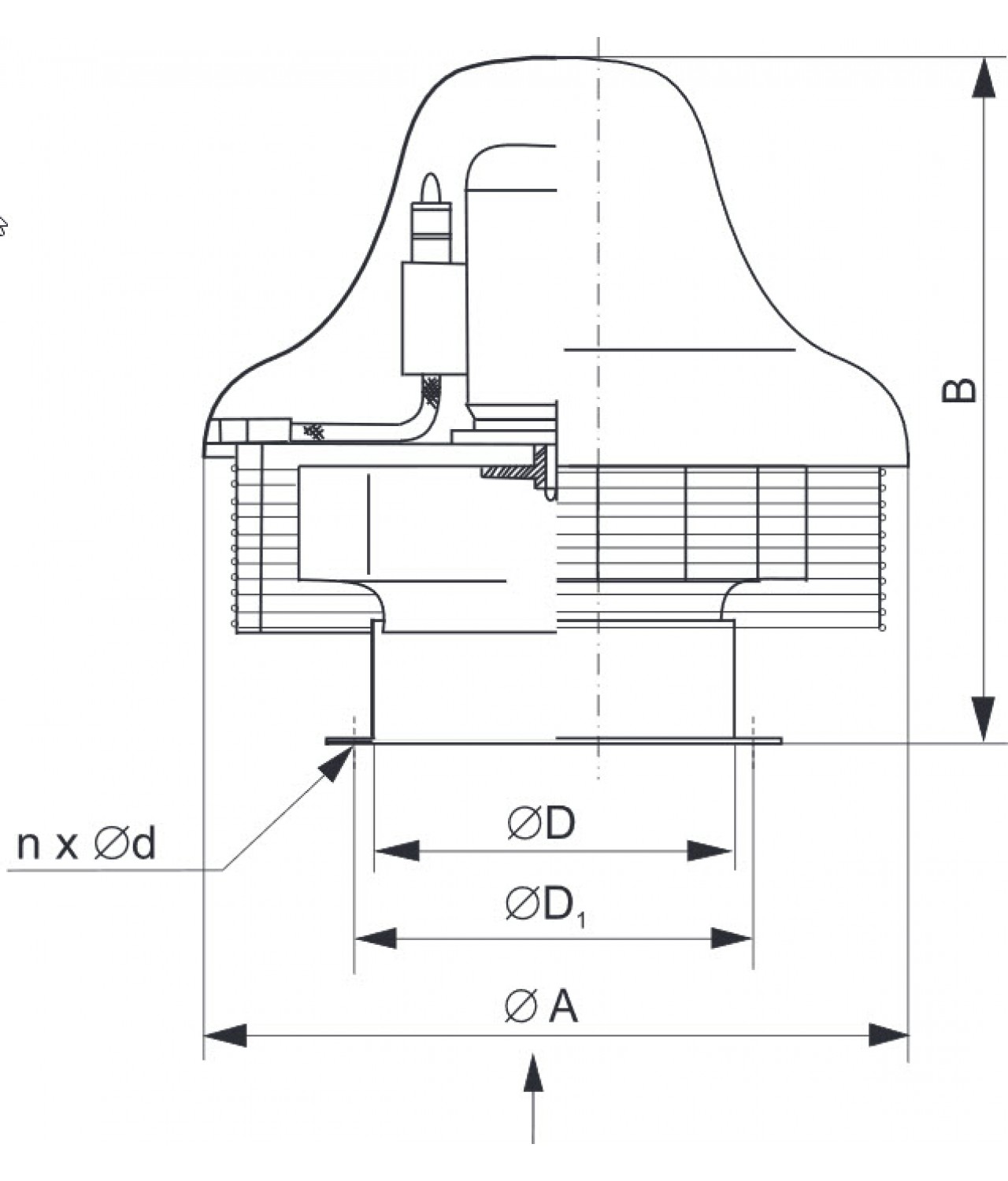 Взрывозащищенные крышные вентиляторы SVWDB EX ≤7000 м³/ч - чертеж